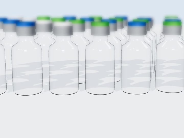 A row of clear glass vials ready for filling — representative of the injectable range